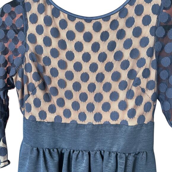 Eliza J Women's Navy Blue Polka Dot Mesh Bodice Dress 3/4 Sleeve Size 2 - Picture 5 of 10